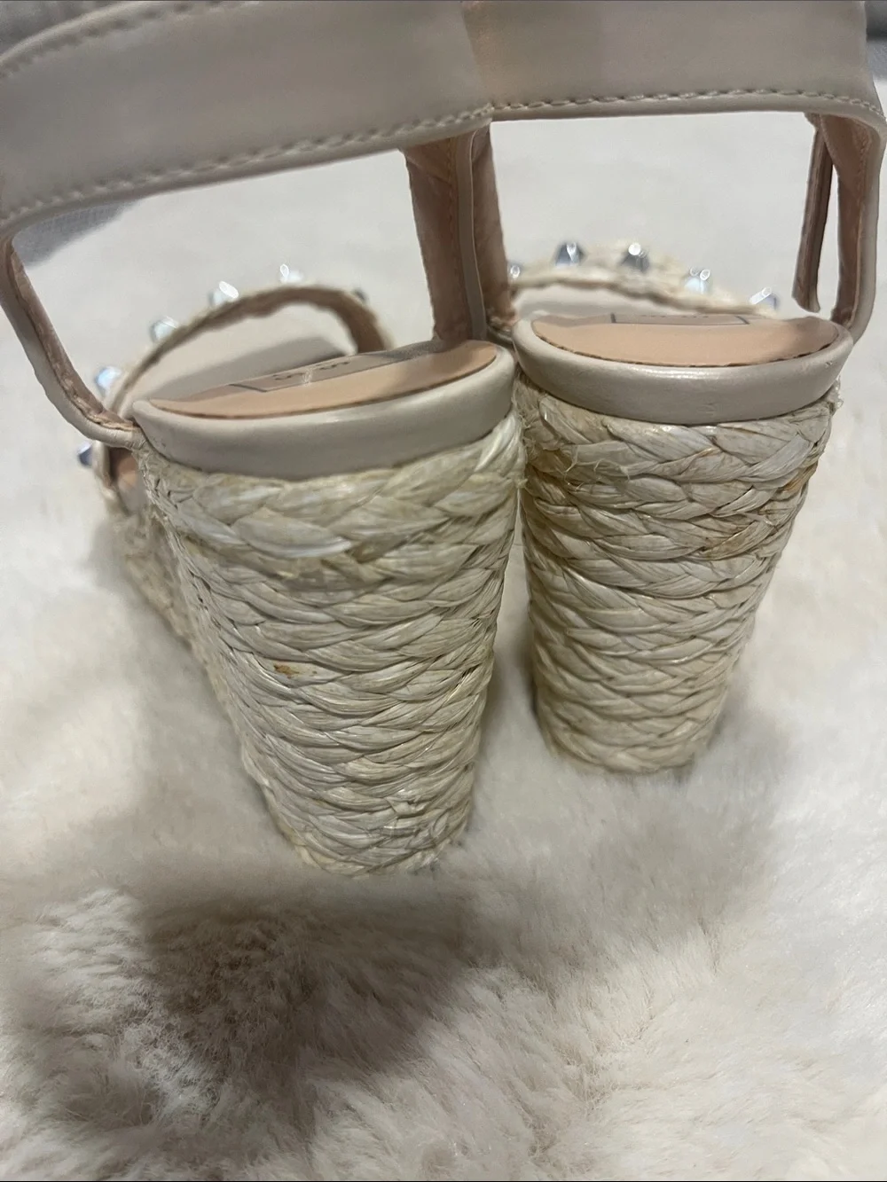 ShuShop Cream Espadrille Wedge Sandals with Silver Studs
